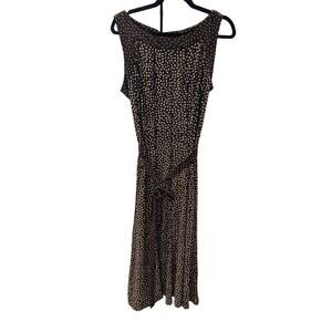 Perceptions New York Brown Polka Dot Sleeveless Midi Dress XL Stretchy Retro